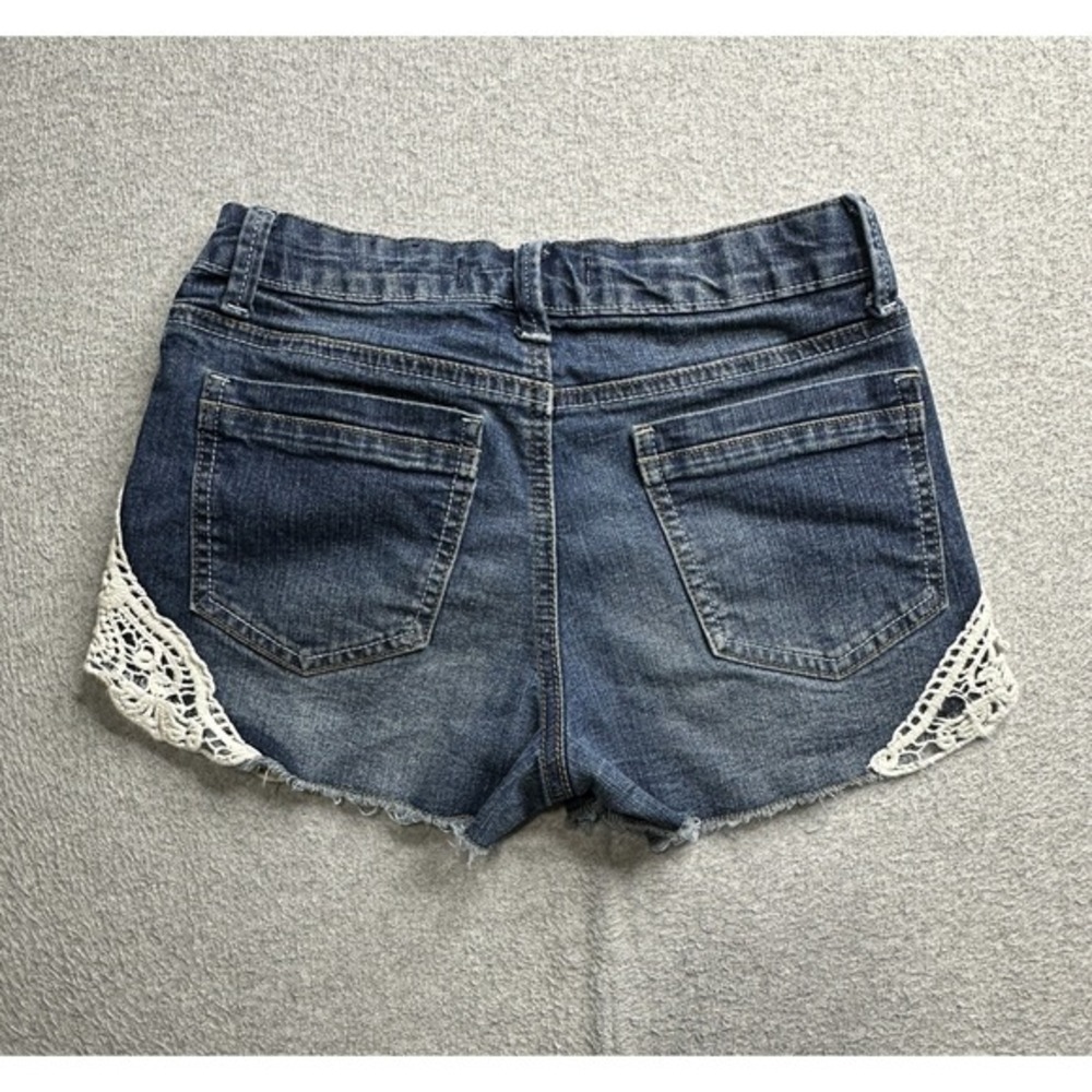 Karma Blue Shorts Girls 14 Blue‎ Denim Crochet Lace Trim Distressed Jean Summer